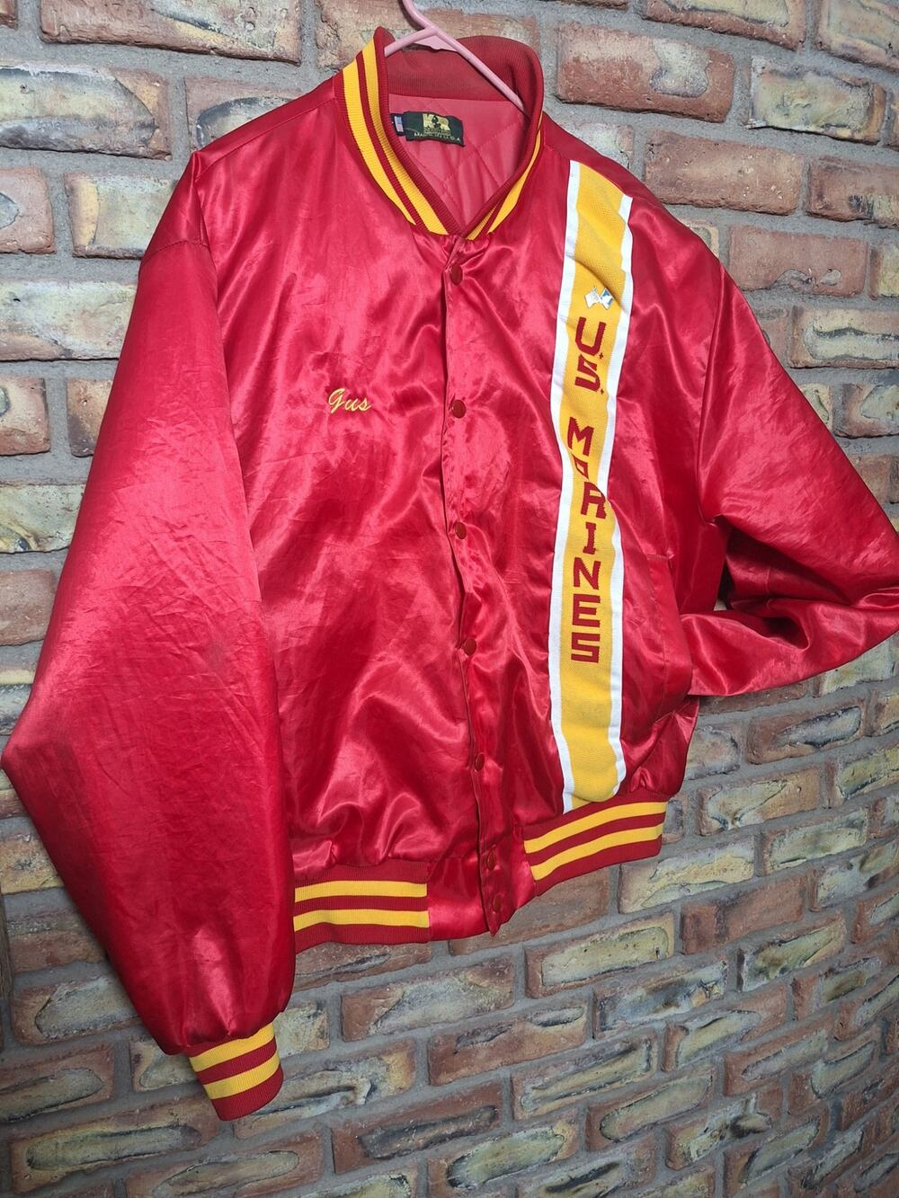 Vintage US  Satin Jacket Red KR Industries USA Gus Bader Mens L - Estate!